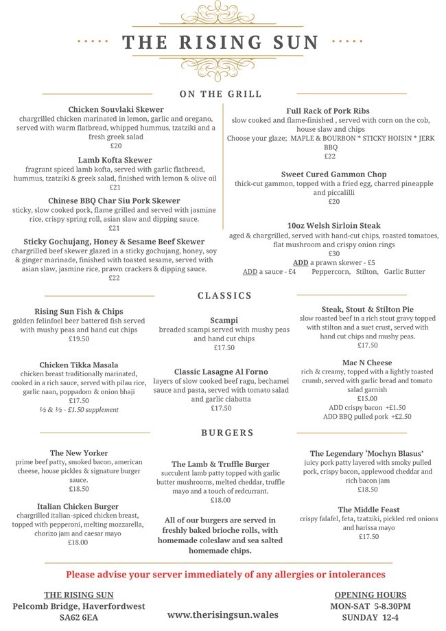Evening Menu